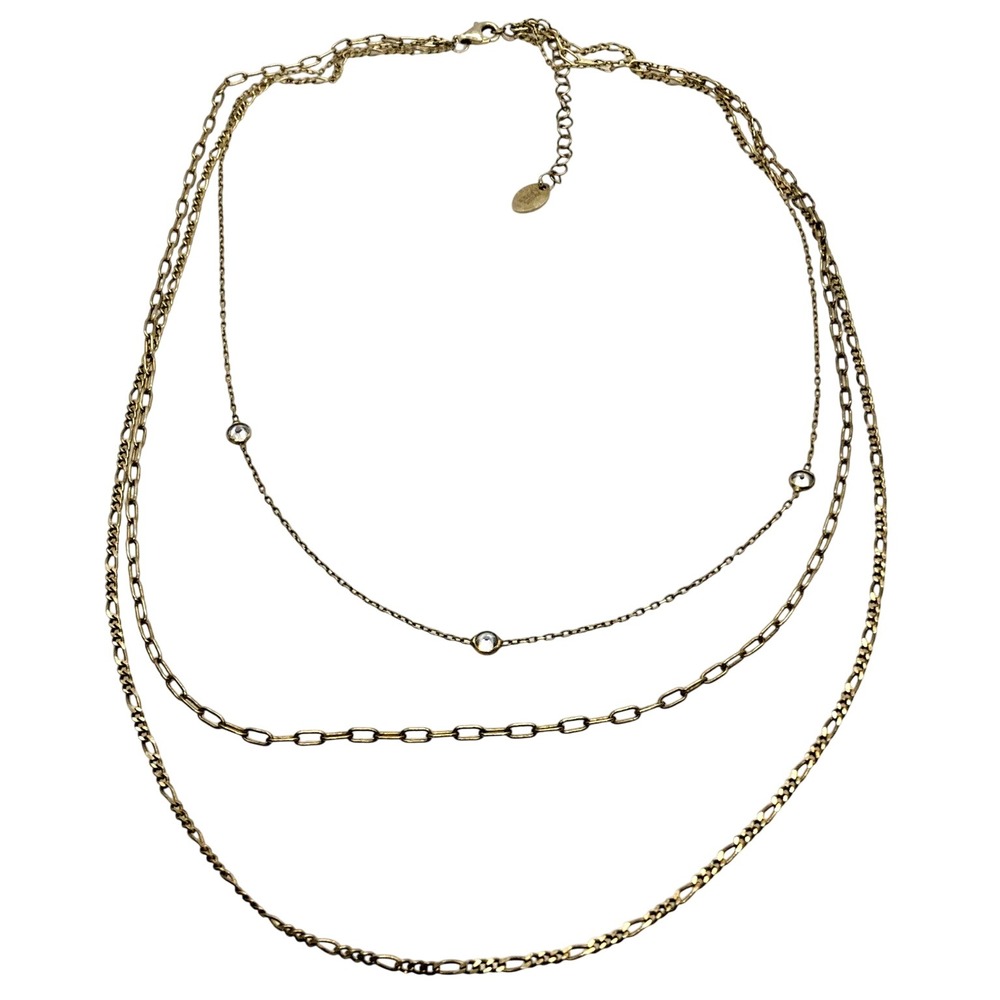 AV Turkey CZ Layered Tiered Chain Necklace Gold Over Sterling 925 Silver 7g 17''